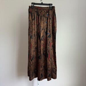 Linda Allard Ellen Tracy *Rare 100% Silk Maxi Skirt Feather Print Vintage Size 4